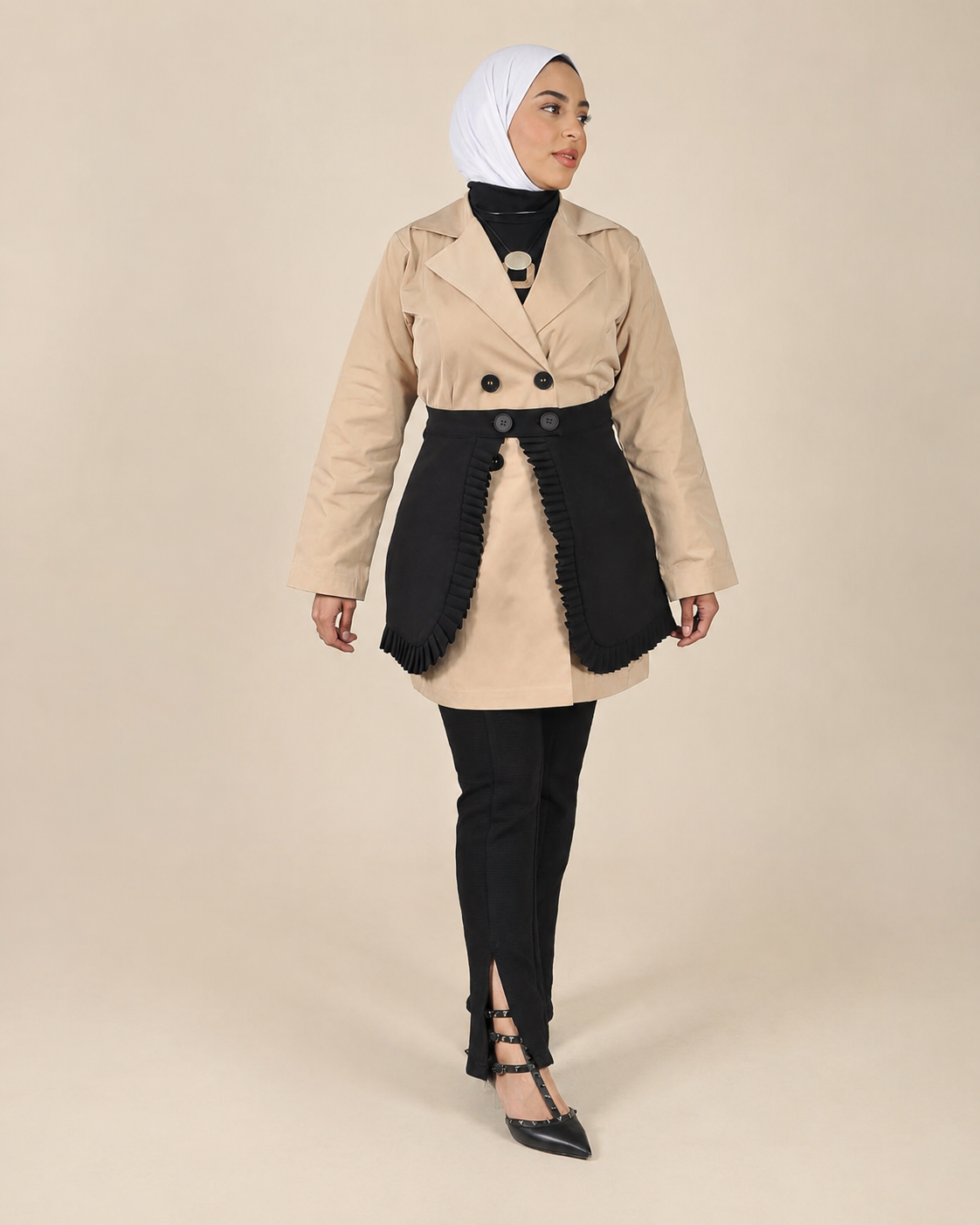 Desert — beige trench blazer with separate black piece | Vivido Boutique Kuwait