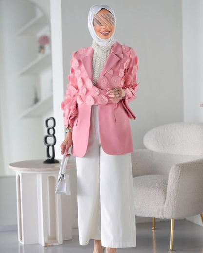 Danah pink blazer with pearl detailing, view 2 | Vivido Boutique Kuwait