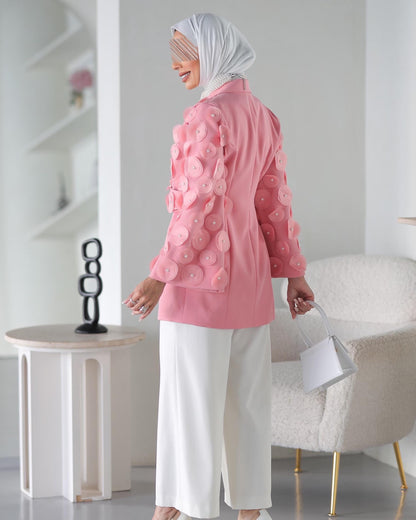 Danah pink blazer with pearl detailing, view 3 | Vivido Boutique Kuwait