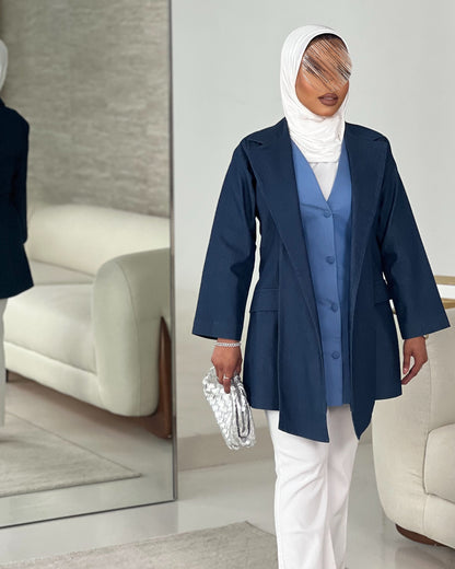 Denim navy denim blazer with vest, view 3 | Vivido Boutique Kuwait
