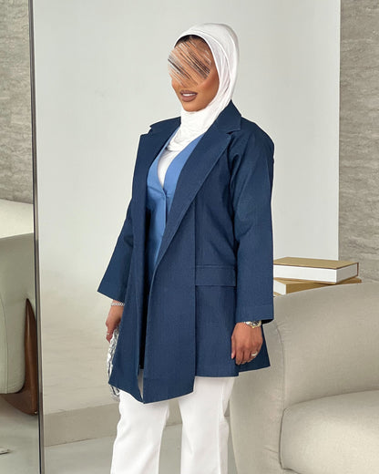 Denim navy denim blazer with vest, view 4 | Vivido Boutique Kuwait