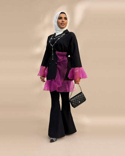 Blackberry black blazer with fuchsia organza, view 2 | Vivido Boutique Kuwait