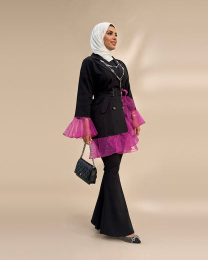 Blackberry — black women's blazer with fuchsia organza detail | Vivido Boutique Kuwait