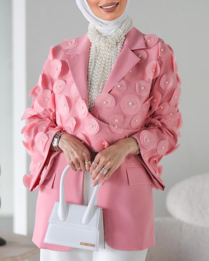 Danah — soft pink women's blazer with pearl detailing | Vivido Boutique Kuwait