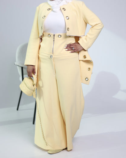 Butter yellow suit blazer and wide-leg trousers, view 5 | Vivido Boutique Kuwait